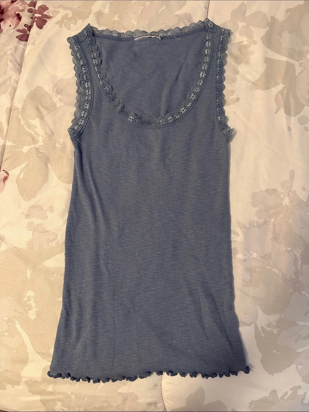 Blue Lace Trim Tank Top